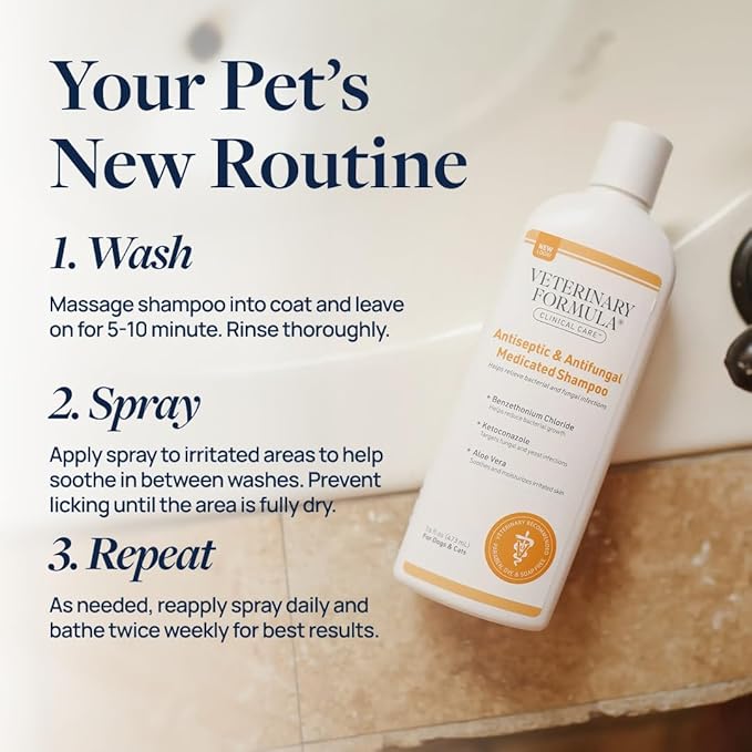 Veterinary Formula Clinical Care Antiseptic & Antifungal Medicated Shampoo and Spray for Dogs and Cats - Helps Alleviate Scaly, Greasy, or Red Skin - Paraben, Dye, and Soap Free, 2 Pack Bundle
