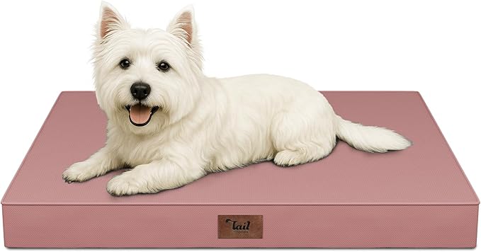 Outdoor Dog Bed for Small Dogs & Cats, Waterproof Dog Crate Mat Orthopedic Egg Crate Foam with Washable Removable Oxford Cover, Pink