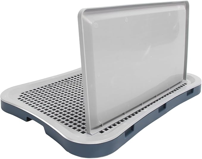 Puppy Potty Training Tray,Portable Puppy Mesh Training Potty Dog Training Toilet with Wall Column Removable Pee Pad Tray for Large Small Medium Pets (Dark Blue)