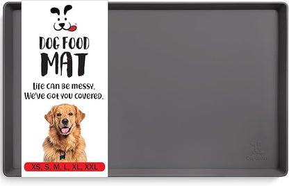 DogBuddy Dog Food Mat – Waterproof Dog Bowl Mat for Food and Water, Silicone Pet Feeding Mats for Floors, Non-Slip Placemat with High Edges for Dogs Bowls, Puppy Essentials (XXL: 32"x24", Shadow)