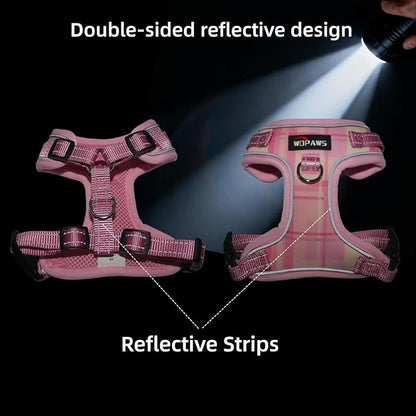No Pull Dog Harness and Leash Set-Reflective Plaid Design, Adjustable & Comfortable with Front D Ring for Small Medium Dogs (XS, Pink Plaid)
