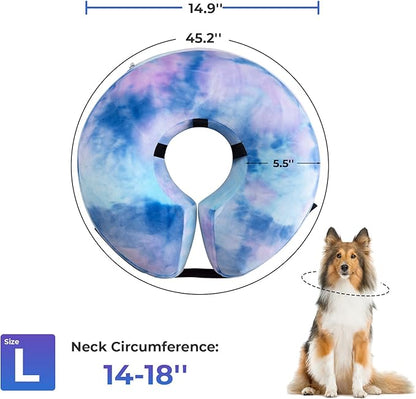 Dog Cone, Uadonile Inflatable Cone Collar for Dogs and Cats, Dog Neck Collar Recovery E-Collar Alternative After Surgery, Elizabethan Collar for Dogs Recovery(Tie-dye Purple Blue, L)