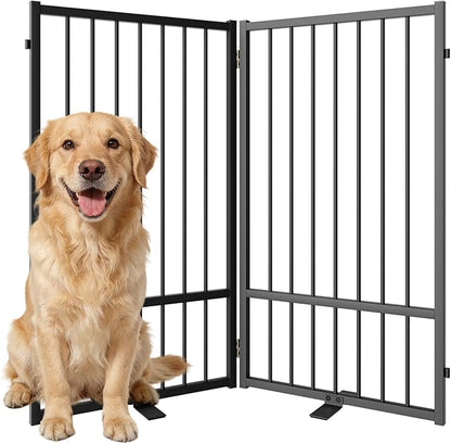 SNUOWU Full Metal Freestanding Dog Gate with Door, 36''Height Foldable Pet Dog Fence for Indoor & Outdoor, 2 Panels Extra Wide Free Standing TallDog Gates for Doorways,House,Stairs,Porch,Deck,Yard