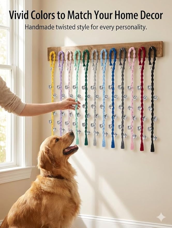 Dog Bells to Go Outside & Puppy Potty Training, Adjustable Dog Door Bell Ring to Go Potty, Handmade with Premium Yarn. Twisted Style, DarkBlue