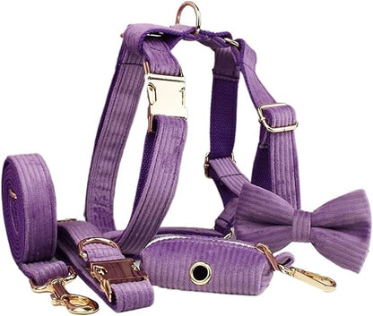 Dog Leash, 5Pcs Corduroy Dog Harness Collar Leash Set with Poop Bags,Hands Free(5PCS set15,Large)