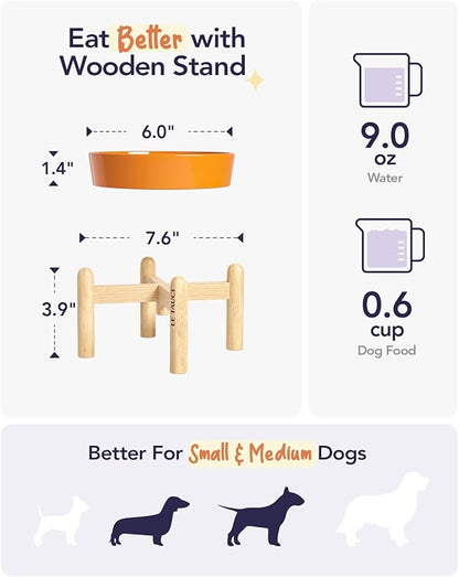 LE TAUCI Ceramic Slow Feed Dog Bowls, Elevated, Anti-Gulping, Non-Slip, 6 inch, Orange