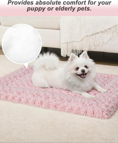 Washable Dog Bed Mat Crate Pad Soft Fluffy Pet Kennel Beds Dog Sleeping Mattress for Large Jumbo Medium Small Dogs, 41 x 27 Inch, Pink