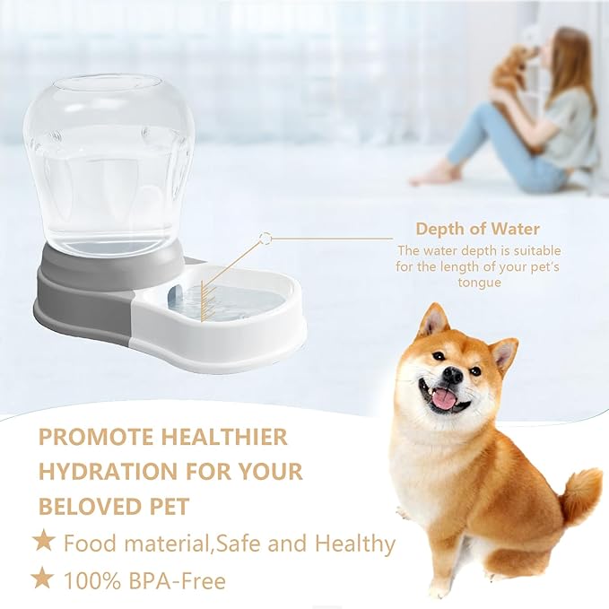 STALTWO 1 Gallon Automatic Dog Water Dispenser, Large Capacity Gravity Pet Water Bowl for Multiple Pets, BPA-Free Cat Water Feeder for Large Dogs, Refill Less Often, Grey