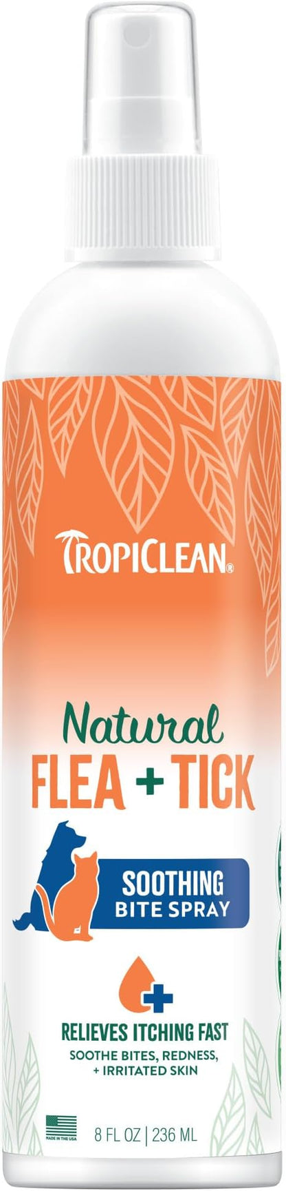 TropiClean Flea and Tick Bite Relief Treatment Spray for Dogs & Cats, Advanced Care Itch Relief Spray, Made in USA, 8oz
