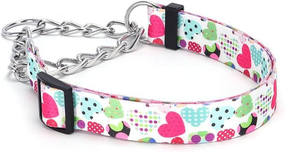 Martingale Dog Collar with Stainless Steel Chain - Limited Chain Cinch Training Collar for No Pull Training Dog - Flower Multicolor Cute Patterns - Premium No Slip Collar (HA12NO4, L)