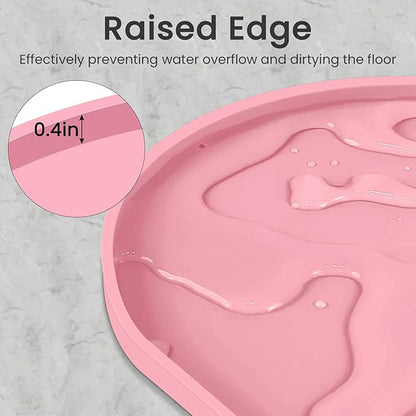 Ptlom Silicone Pet Feeding Mat for Dogs and Cats, High-Lips Pet Placemat Non-Slip Waterproof Bowl Mats Prevent Food and Water Overflow, Puppy Dish Tray Mat Suitable for Small Medium Large Pets, Pink