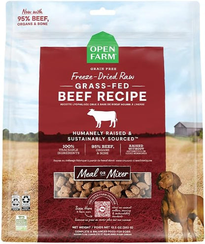 Open Farm, Freeze Dried Raw Dog Food, Morsels with 95% Meat, Organs & Bone, Organic Produce & Superfoods, Complete Meal or Freeze Dried Dog Food Topper, Grass-Fed Beef Recipe, 31.5oz Bag