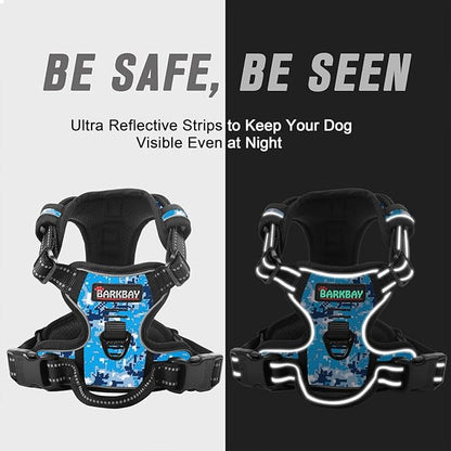 BARKBAY No Pull Dog Harness Front Clip Heavy Duty Reflective Easy Control Handle for Large Dog Walking(Blue camo,XL)