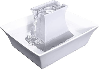 PetSafe Drinkwell Pagoda Fountain - Hygienic Ceramic Continuous Flowing Fountain - Elevated Upper Bowl & Double Free-Falling Stream Design - Minimalist Pet Hydration Station - 70 oz Capacity