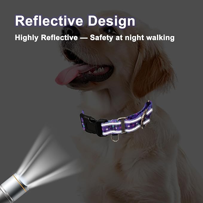 Reflective Martingale Collar for Dogs with Quick Release Buckle Cute No Pull Training Dog Collars (Purple Polka Dot, Small)