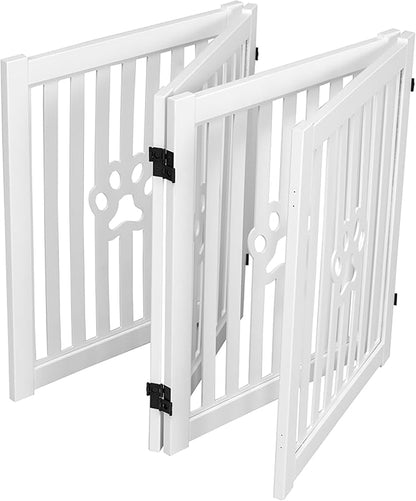 4 Panel Dog Gate - White - Foldable Wooden Freestanding Pet Gate, 80" L x 23.6" H, for Doorways, Halls & Stairs, 360 Degree Rotated Hinges