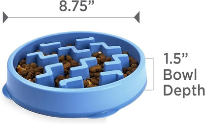 Outward Hound Fun Feeder Slo Bowl – Medium 2‑Cup Capacity, Slow Feeding, Small to Medium Dogs & Cats, Non-Slip, Blue, Notch Pattern