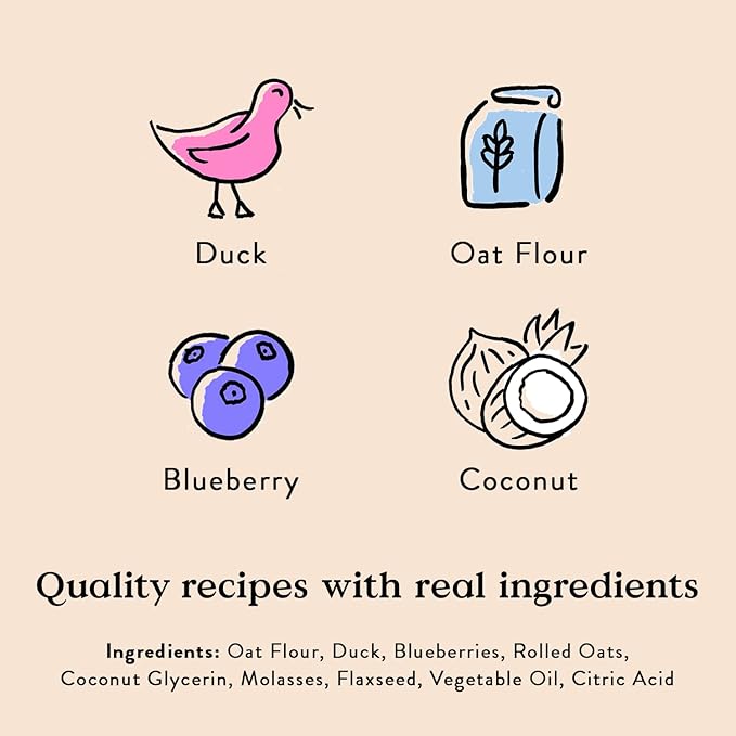 Bocce's Bakery Oven Baked Quack Quack Quack Dog Treats - Natural, Real Ingredient, Wheat-Free Soft & Chewy Cookies - Baked in The USA, Peanut Butter & Banana Flavor, 6 oz