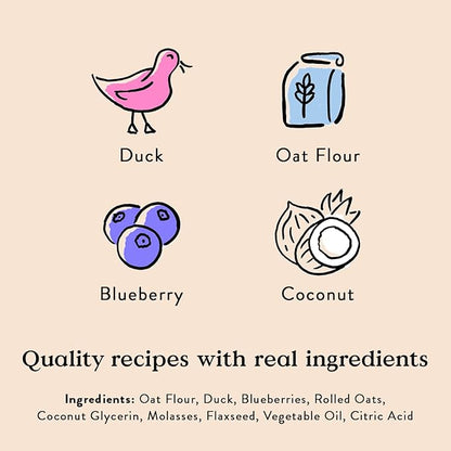 Bocce's Bakery Oven Baked Quack Quack Quack Dog Treats - Natural, Real Ingredient, Wheat-Free Soft & Chewy Cookies - Baked in The USA, Peanut Butter & Banana Flavor, 6 oz