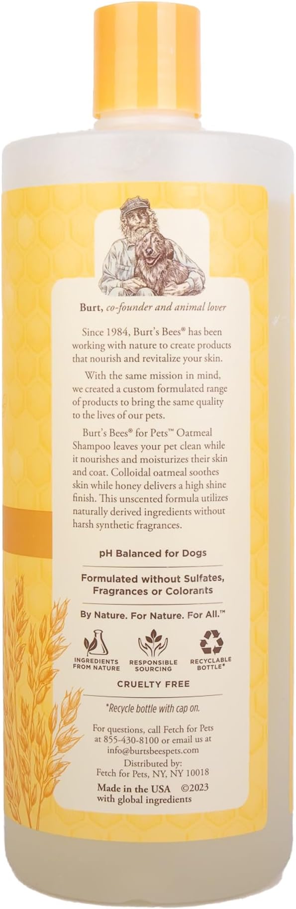 Burt’s Bees for Pets Oatmeal Dog Shampoo with Honey, Soothing Dog Shampoo for Itchy and Sensitive Skin, pH Balanced Formula that Gently Cleans and Moisturizes Dog Coats, 32 Fl Oz - 2 Pack