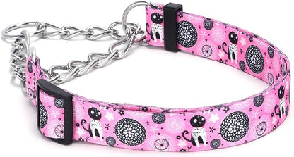 Martingale Dog Collar with Stainless Steel Chain - Limited Chain Cinch Training Collar for No Pull Training Dog - Flower Multicolor Cute Patterns - Premium No Slip Collar (HA12NO7, S)