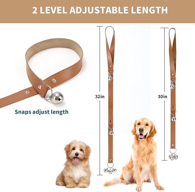 Luckyiren Brown Leather Hanging Door Bells for Dogs to Ring to Go Potty Training Doorbells Tools to Go Outside Dog Accessories Upgraded Puppy Essentials for Home (Silver Jingle Bells)