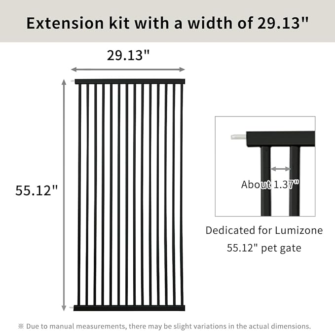 Lumizone Extra Tall Cat Gate Extension Kit 55.12" High Pressure Mounted 2025 New 29.52" Extra Wide 1.37" Gap No Drilling Tall Pet Gate for Dogs (Black, 55.12" H x 29.52" W, Extension)