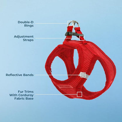 Best Pet Supplies - All Weather Plush, Reflective, No Pull Harness for Small, Medium Dogs, Cats - Secure with Hook & Loop Fastener, Buckle, Double D-Rings - Harness (Red Corduroy), S