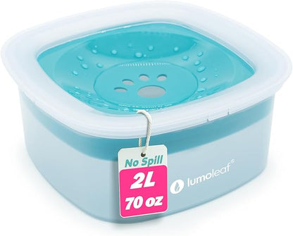 LumoLeaf No Spill Water Bowl for Dogs, Slow Feeder for Messy Drinkers, Drip-Free & Splash-Proof Design (Blue, 70oz).