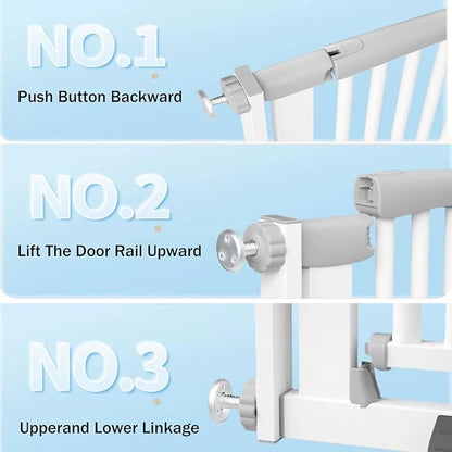 SHYUJAJIE 51.18 Inch Extra Tall Pet Gate, 29.5-43" Adjustable Wide Auto Close Dog Gates, Pressure Mounted Walk Through Tall Cat Gate for Doorways,Hallway,Stairs（White）
