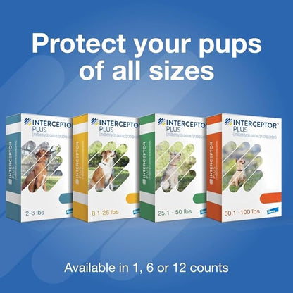 Interceptor Plus Prevention for Heartworm + 4 Other Worms for Dogs 2-8 lbs. | 12 Chews, 12-Month Supply