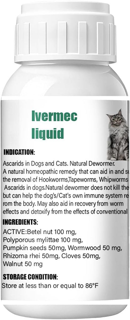 lvermect Dewormer Liquid for Dogs and Cats, Digestive Cleanser Treatment, Broad Spectrum for All Wormer, Hookworms, Lung Worms, Pin Worms, Round Worms