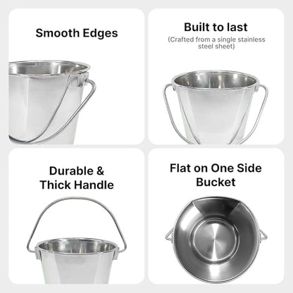 Heavy Duty Stainless Steel Bucket 2 Quart - Half Gallon Flat Side Metal Bucket for Feeding & Watering Pets, Livestock & Cleaning - Perfect for Crates, Kennels, Cages & Hang on Fences