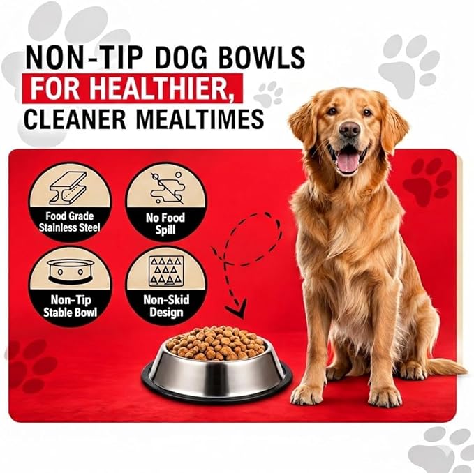 Loving Pets Stainless Steel Non-Tip Dog Bowl – Heavy Duty No Spill Dog Bowl with Removable Rubber Base – Durable, Non-Skid Stainless Steel Dog Food Bowl & Dog Water