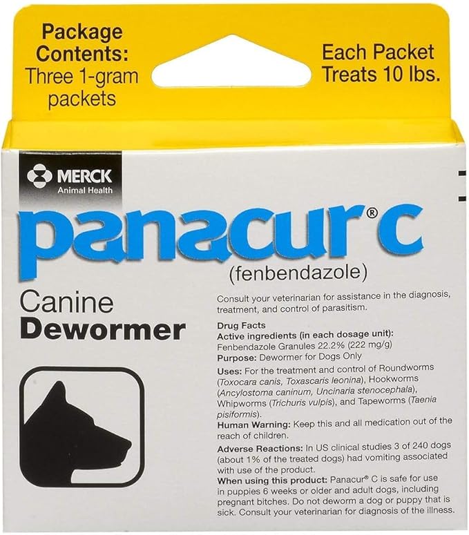 Panacur C Canine Dewormer Dogs 1 (3 Packets) Gram Each Packet Treats 10 lbs
