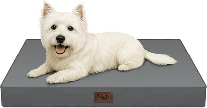 Outdoor Dog Bed for Small Dogs & Cats, Waterproof Dog Crate Mat Orthopedic Egg Crate Foam with Washable Removable Oxford Cover, Grey