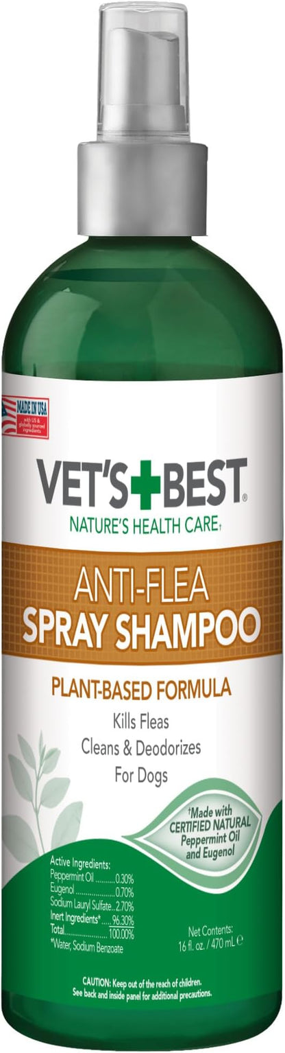 Vet’s Best Natural Flea and Tick Spray Shampoo for Dogs – Natural Plant-Based Formula with Certified Essential Oils – Anti-Flea and Tick Treatment with Itch Relief – Safe Pest Control – 16 oz Bottle
