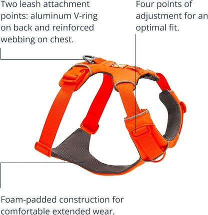 Ruffwear, Front Range Dog Harness, Reflective Soft Padded Everyday Harness with Dual Leash Clips, Adjustable and Lightweight Fit for Training or Walking for All Dogs, Blaze Orange, Small