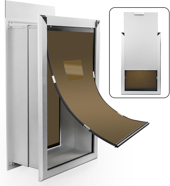 FUELIO XL Dog Door for Wall - Aluminum Doggy Door for Wall Mounting - Double Flap for Ruff Weather, Extra Large Size for Giant Breed- Pet Safe Design