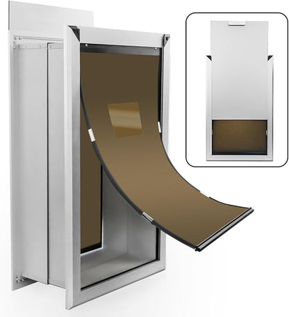 FUELIO XL Dog Door for Wall - Aluminum Doggy Door for Wall Mounting - Double Flap for Ruff Weather, Extra Large Size for Giant Breed- Pet Safe Design