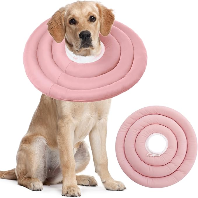 IDOMIK Dog Recovery Collar, Waterproof Soft Dog Cone After Surgery, Comfy Protective Elizabethan Collar Alternative for Dogs Cats, Adjustable Pet Neck Donut Cone Anti-Licking Biting Wounds,Pink,2XL