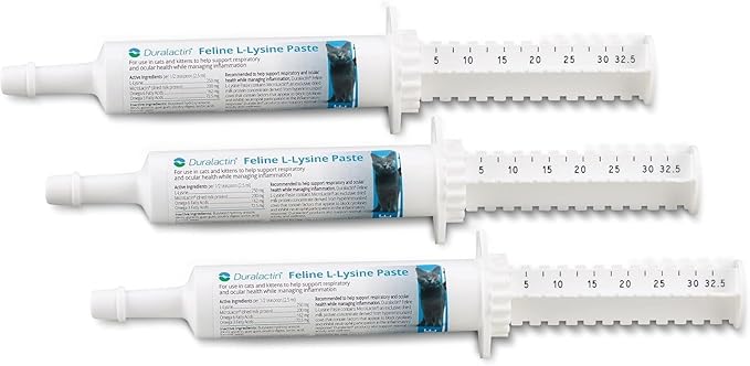 PRN Pharmacal Duralactin Feline L-Lysine Paste - Supports Joint, Respiratory & Eye Health Supplement for Cats - Paste Formula - 1 fl oz (3 Pack)
