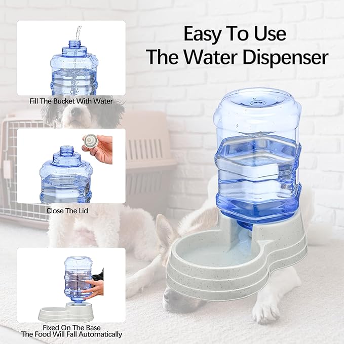 2 Pack 3.5L Automatic Gravity Pet Feeder and Water Dispenser Set, Large Capacity Automatic Dog Feeder and Dog Water Dispenser for Small Medium Dog Pets Puppy Kitten