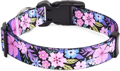 Mihqy Dog Collar with Bohemia Floral Tribal Geometric Patterns - Soft Ethnic Style Collar Adjustable for Small Medium Large Dogs(Floral Pink,S)