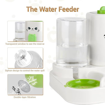 2-in-1 Gravity Pet Feeder & Water Dispenser for Cats Dogs - Large Capacity Cat Food Station with Water Bowl, Travel-Friendly (Green)