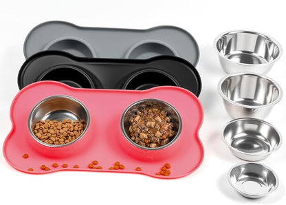 Conlun Stainless Steel Dog Bowls with Non-Slip Silicone Mat, Spill Proof Food & Water Bowls Set, Easy Clean Puppy Food Dish, Dishwasher Safe, Suitable for Dogs Cats Pet Under 20lbs, Small, Pink