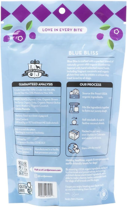 Lord Jameson: Blue Bliss 6 oz - Dog Patisserie Treats, Organic, Soft & Chewy No-Bake, Blueberry Antioxidant Rich Bites, Gluten & Preservative Free