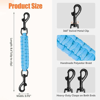 Dog Collar Safety Clip, Collar Companion, Handmade Backup Safety Strap, Double-Ended Clip Leash Connector, Suitable for Dog Harnesses, Prong, Pinch Collars (Sky Blue, 1 Pack)