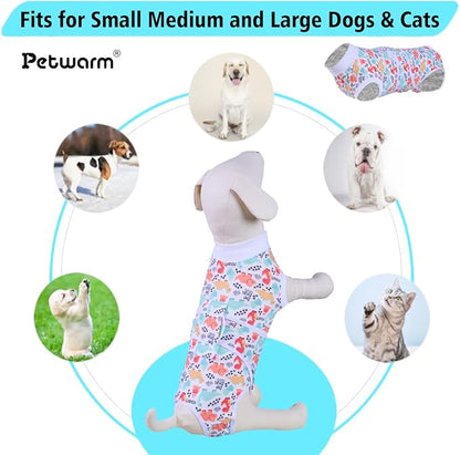PetWarm Dog Neuter Recovery Suit Male, Onesies for Dogs, Bodysuit for Abdominal Affected Areas Sensitive Skin Areas, E-Collar and Dog Cone Alternative After Surgery, Dinosaur Pattern, White, XS