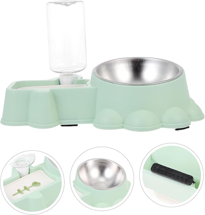 Generic Automatic Stainless Steel Dog Feeding Bowl with Water Dispenser Anti-Skid Pet Food and Water Container for Puppies Practical Green Pet Feeder for Home Use